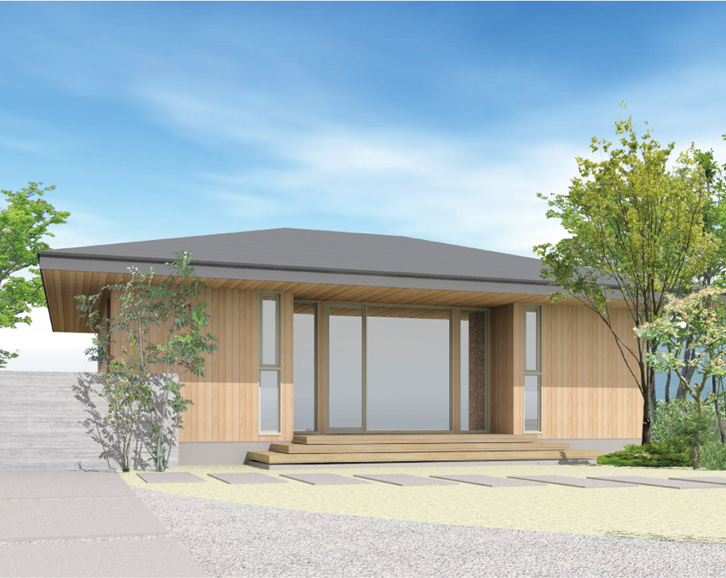 深い軒と寄棟屋根がつくり出す趣のある外観と家族が自然と集まるセンターリビングを融合