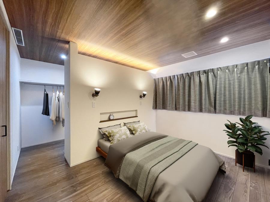 吹抜けから陽の光が差し込む開放感リビング