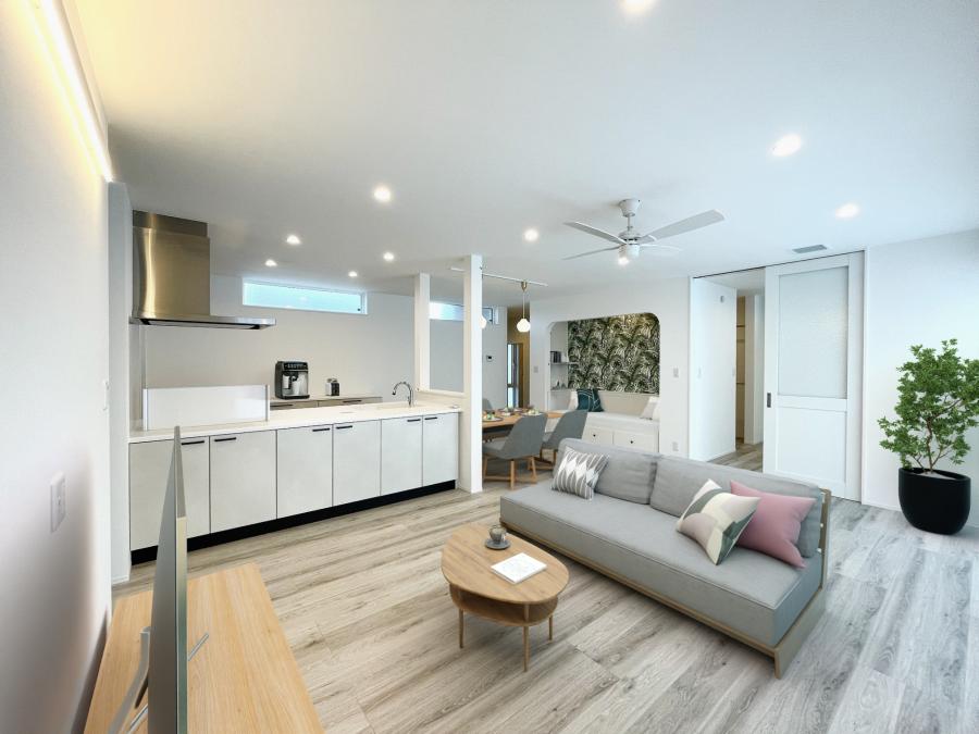 デイベッドでくつろぐ平屋